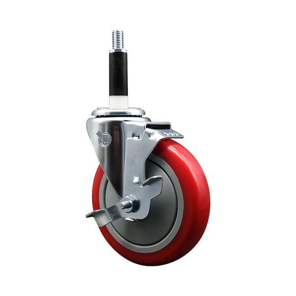 5'' Red Poly Swivel 7/8'' Expanding Stem Caster with Brake